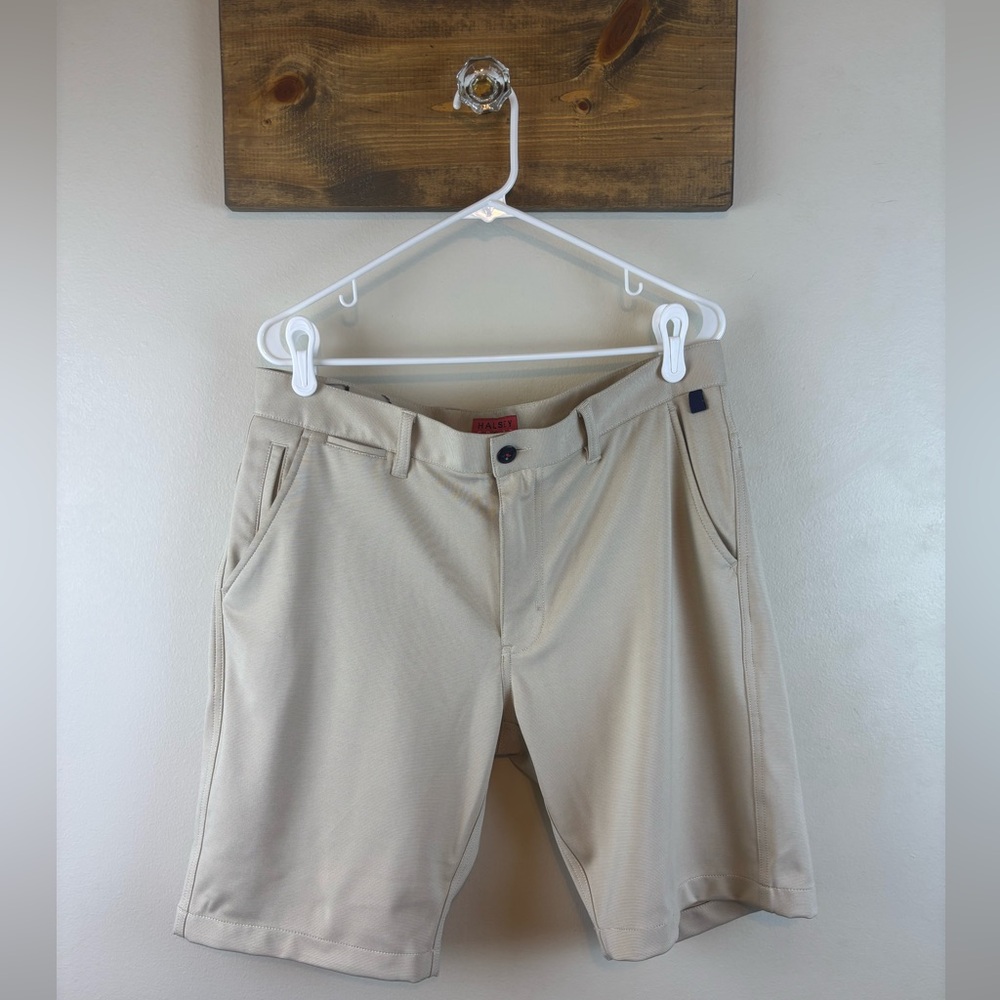 Halsey 44 Breakwater Stripe Sport Short SZ 33 Stripe Desert Camel 9” Inseam